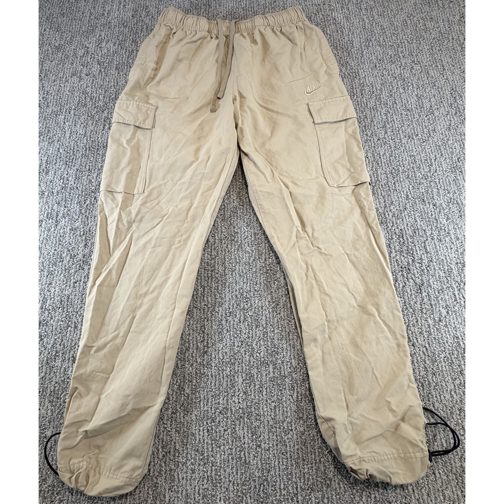 Nike Sportswear Womens S Woven Unlined Utility Cargo Pants Logo Beige CU4325 EUC